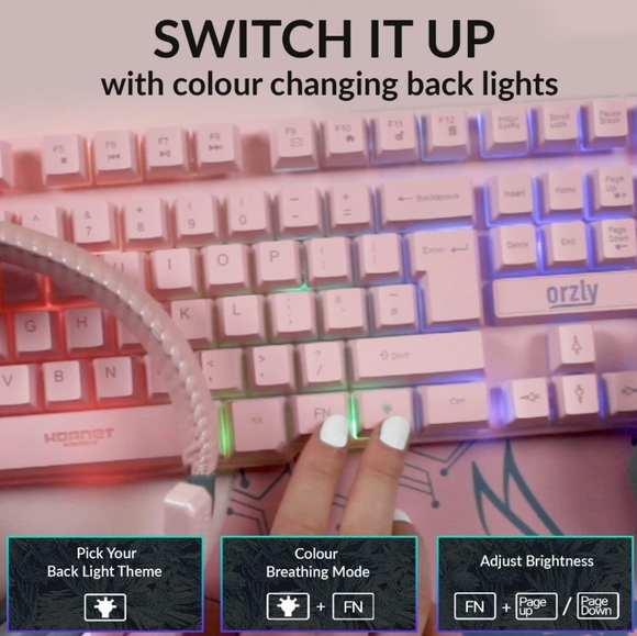 Orzly Pink Gaming Keyboard RGB USB Wired Rainbow Keyboard - Picture 7 of 7
